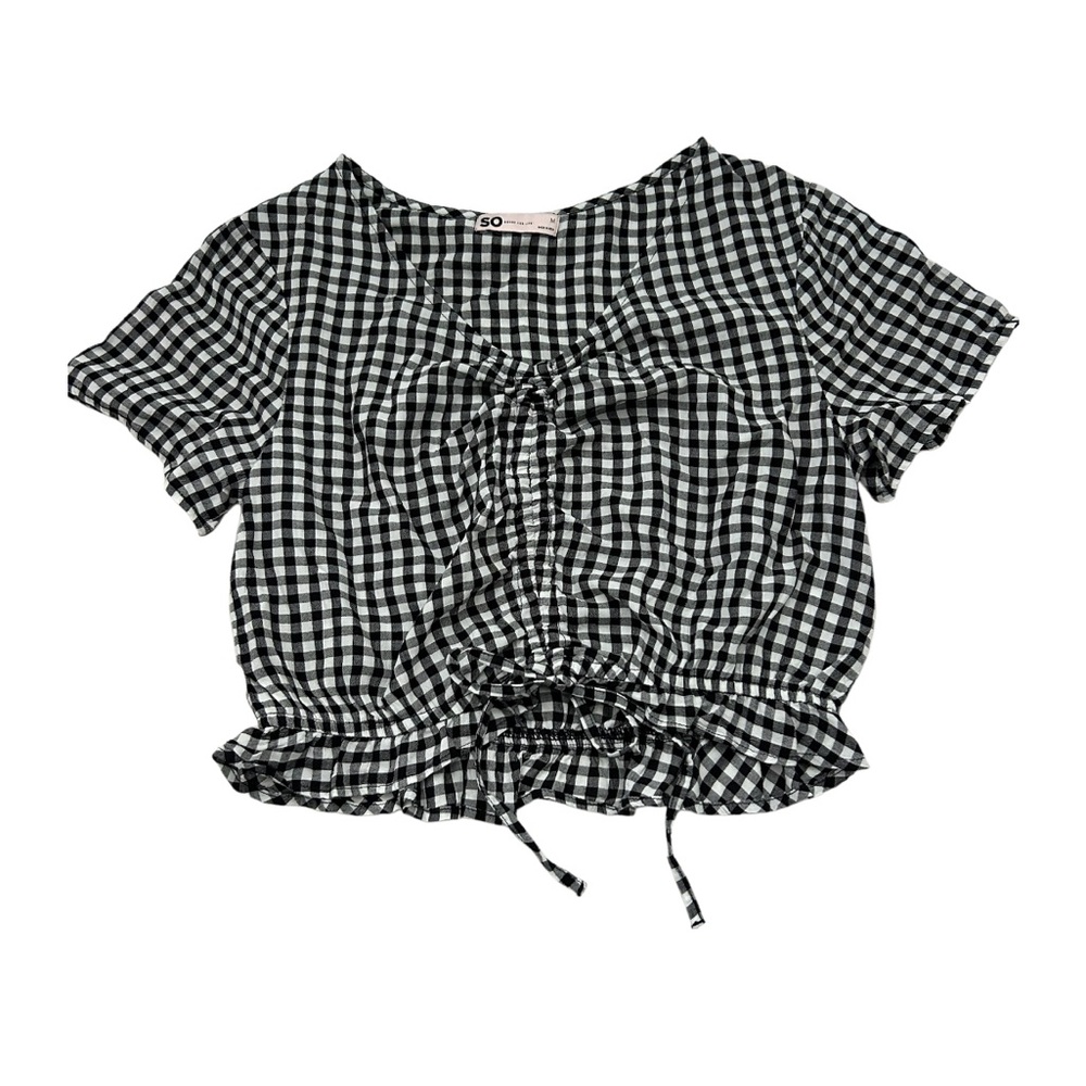 Women’s Gingham Front-Cinched Top with Tie